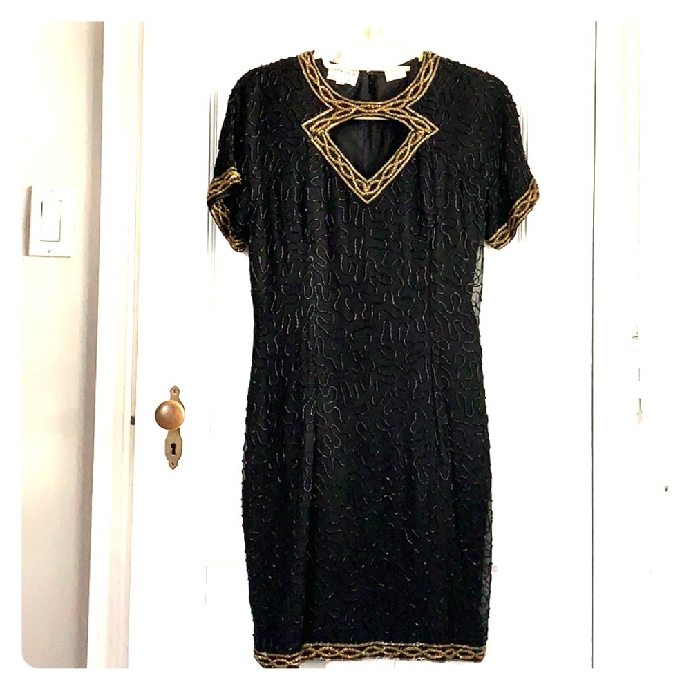 Black And Gold Beaded Silk Dress